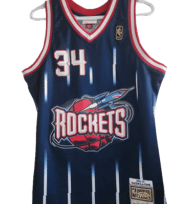 NBA 10080 Hakeem Olajuwon #34 Houston Rockets Mitchell & Ness Jersey Hardwood Classics Navy Medium